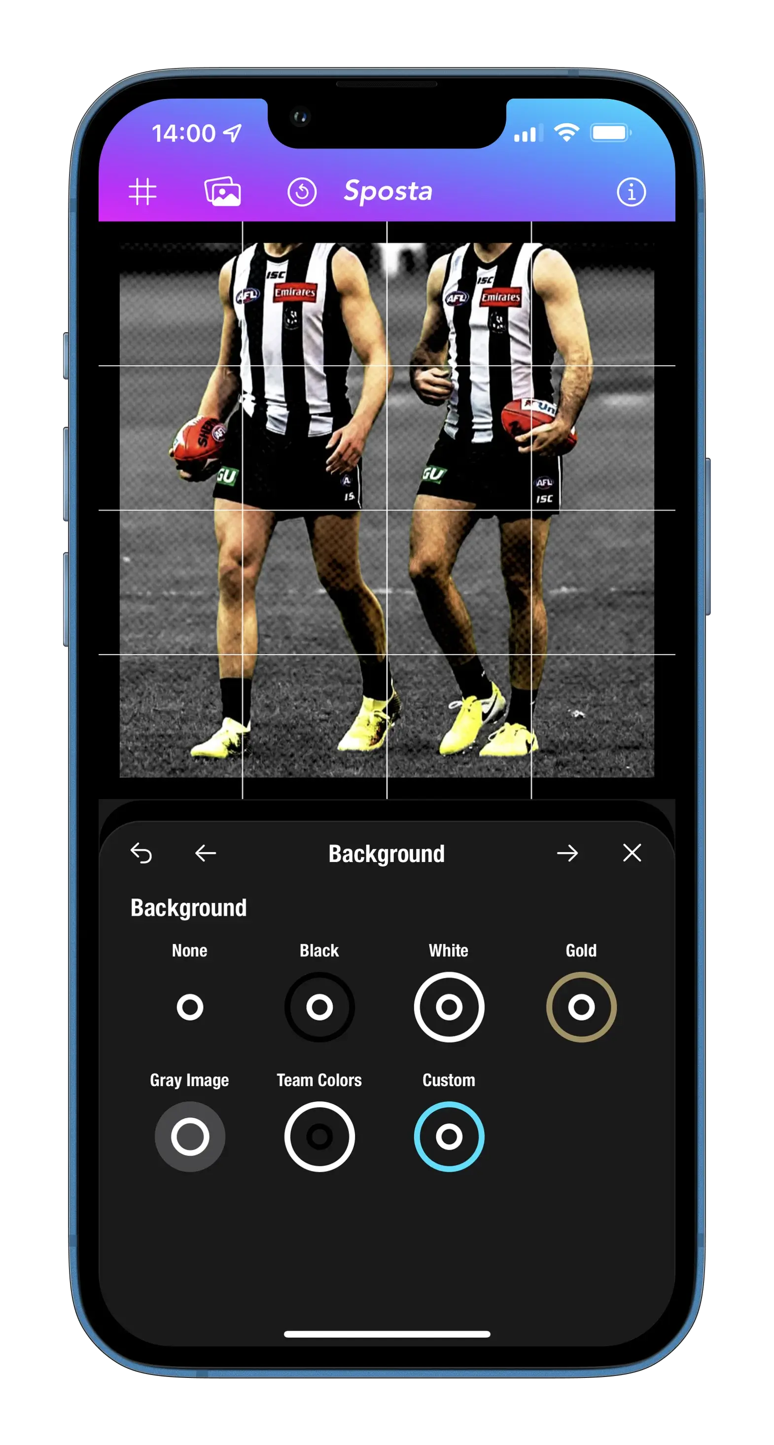 Sposta App demonstration editing live game photo collingwood